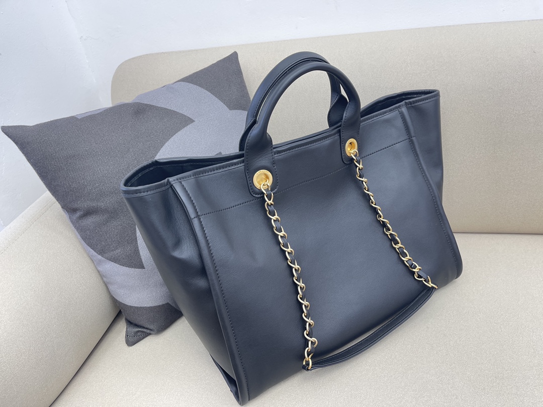 Calfskin Large Shopping Shoulder Bag Tote Bag A66941 Dark Blue 